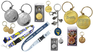 a collection of keychains and lanyards offered by Sports Fanz