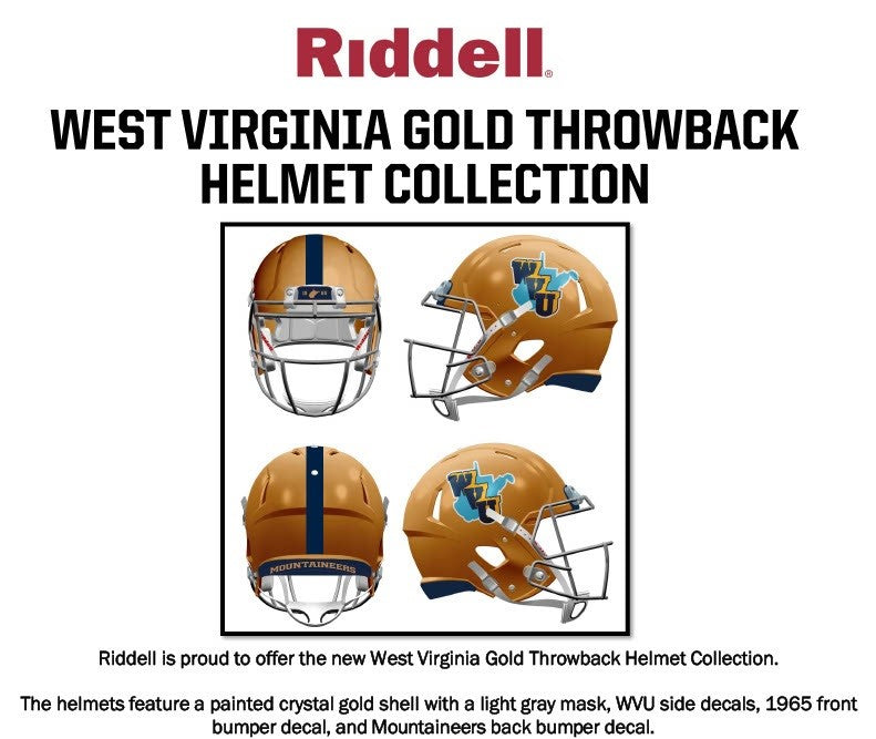 West Virginia Mountaineers 2025 Gold Throwback Speed Mini Helmet