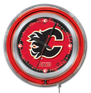 Calgary Flames Double Neon Wall Clock - 15 "