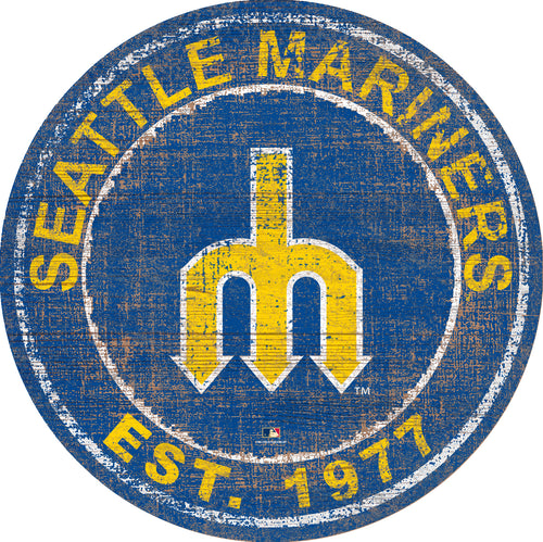 Seattle Mariners Heritage Logo Round Wood Sign - 24