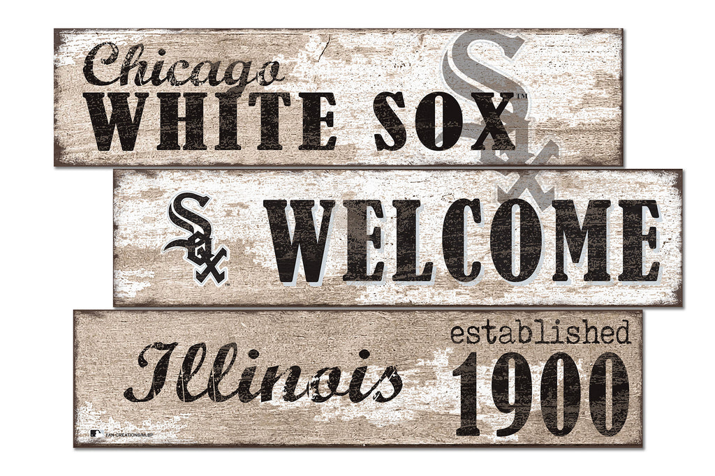 Chicago White Sox Welcome 3 Plank Wood Sign – Sports Fanz