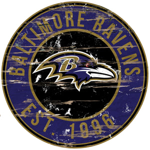 Baltimore Ravens Distressed Round Sign - 24"