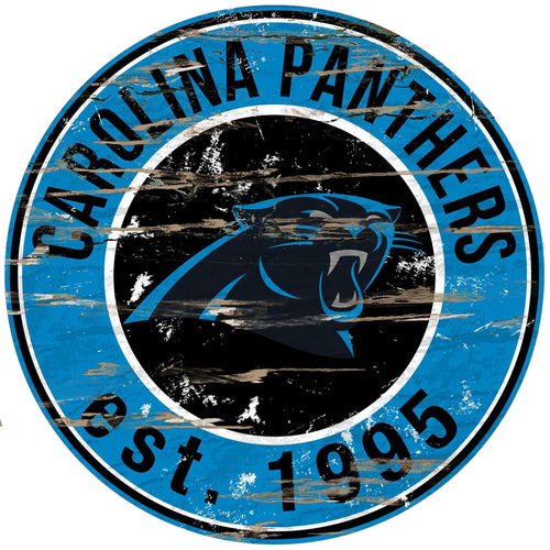 Carolina Panthers Distressed Round Sign - 24