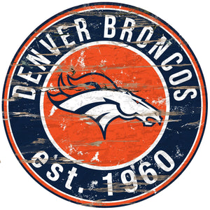Denver Broncos Distressed Round Sign - 24"