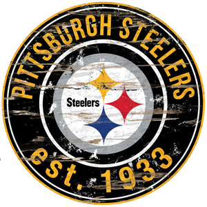 Pittsburgh Steelers Distressed Round Sign - 24"