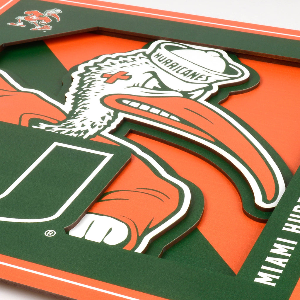Miami Hurricanes 3D Logo Series Wall Art 12"x12" Sports Fanz