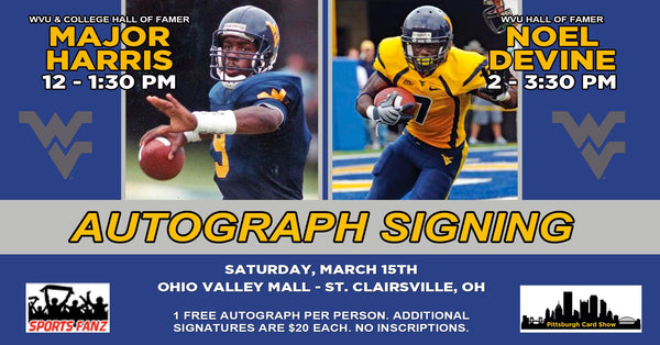 FREE Autograph Signing with WVU Legends Major Harris & Noel Devine – March 15th!