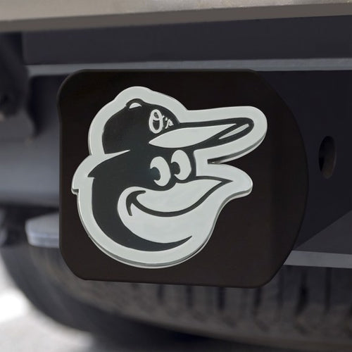 Baltimore Orioles Chrome Emblem On Black Hitch Cover