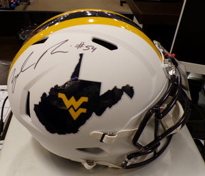 Zach Frazier West Virginia Mountaineers Signed White Country Roads Full Size Helmet