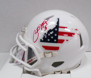 Pat White West Virginia Mountaineers Signed WVU Stars & Stripes Mini Helmet Red