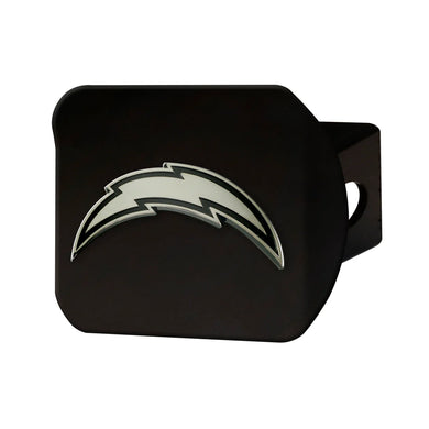 Los Angeles Chargers Chrome Emblem On Black Hitch Cover