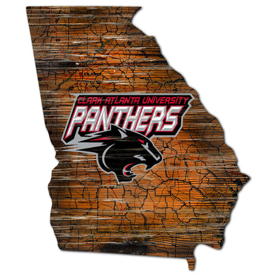 Clark Atlanta Panthers Distressed State Logo Wood Sign