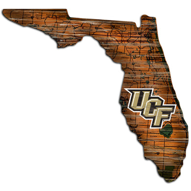 UCF Knights Distressed State Logo Wood Sign