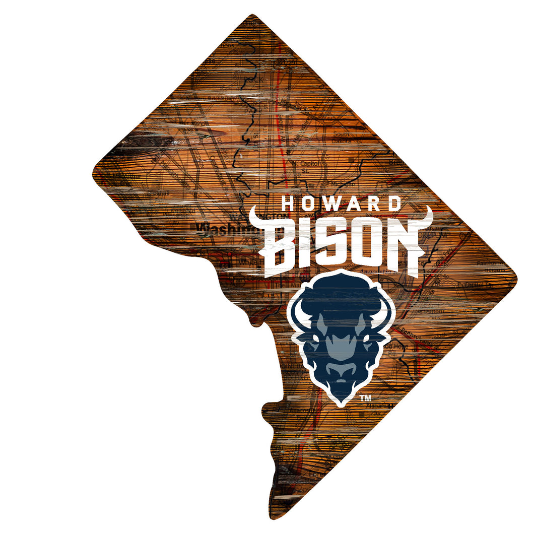 Howard Bison Distressed State Logo Wood Sign