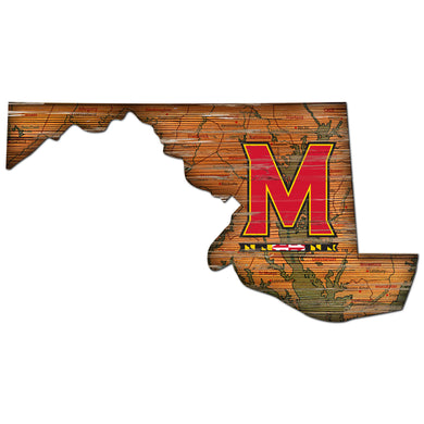 Maryland Terrapins Distressed State Logo Wood Sign