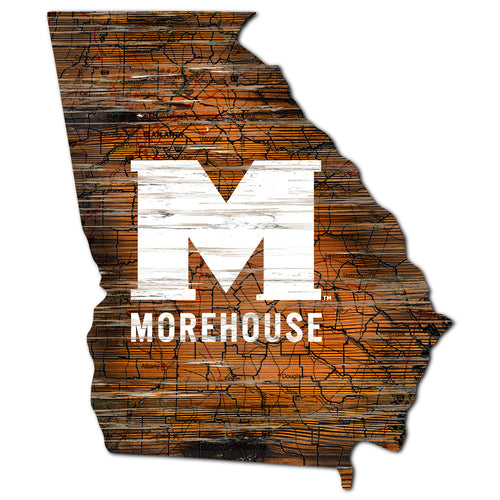 Morehouse Marron Tigers Distressed State Logo Wood Sign