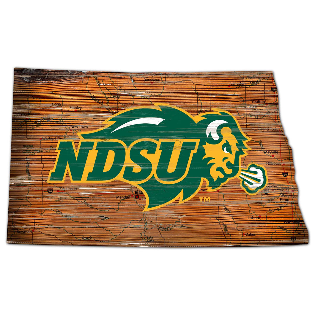 NDSU Bison Distressed State Logo Wood Sign