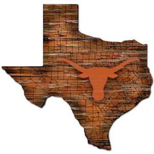 Texas Longhorns Distressed State Logo Wood Sign