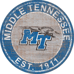 Middle Tennessee State Blue Raiders Heritage Logo Round Wood Sign - 24"