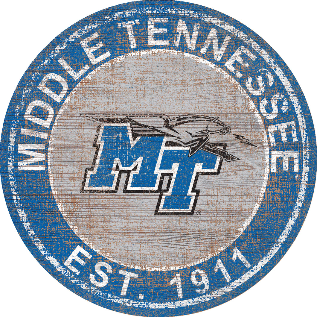 Middle Tennessee State Blue Raiders Heritage Logo Round Wood Sign - 24