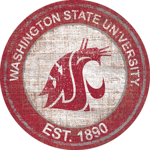 Washington State Cougars Heritage Logo Round Wood Sign - 24
