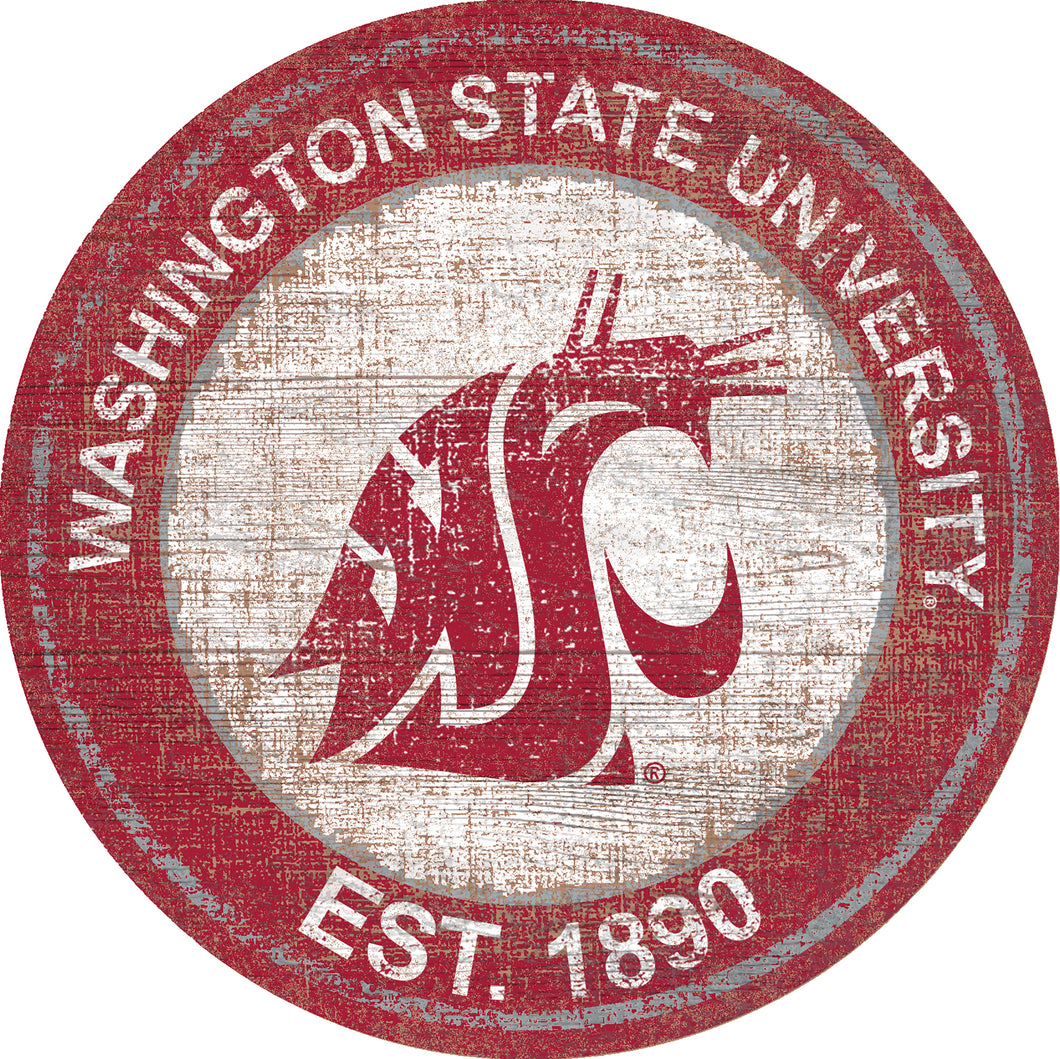 Washington State Cougars Heritage Logo Round Wood Sign - 24