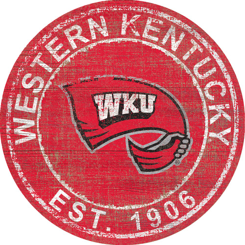 Western Kentucky Hilltoppers Heritage Logo Round Wood Sign - 24