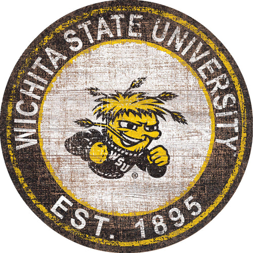 Wichita State Shockers Heritage Logo Round Wood Sign - 24