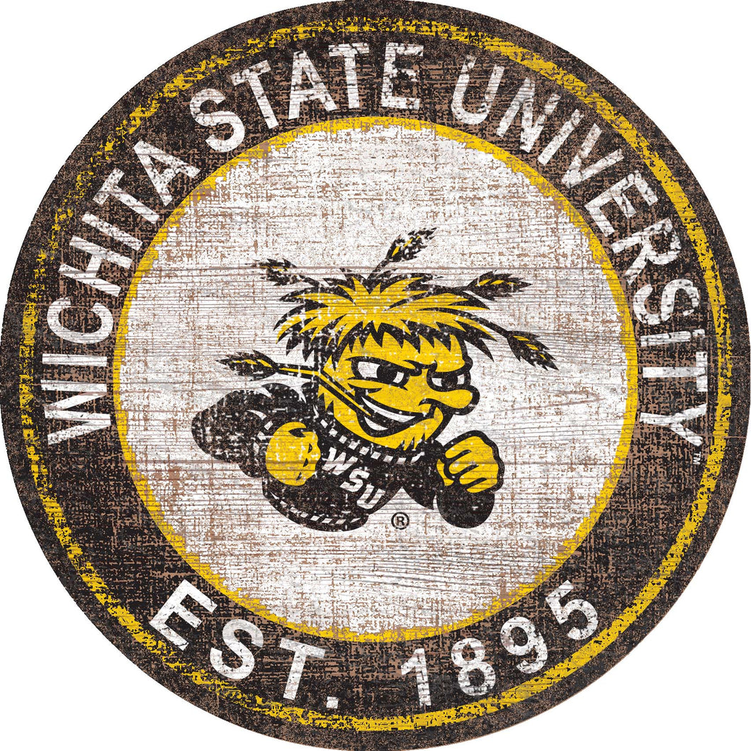 Wichita State Shockers Heritage Logo Round Wood Sign - 24