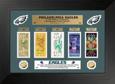 Philadelphia Eagles 5-Time World Champions Deluxe Ticket and Gold Coin Photo Mint