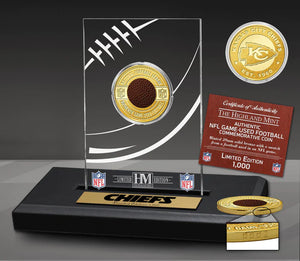 Kansas City Chiefs Game Used NFL Football Bronze Coin In Commemorative Display