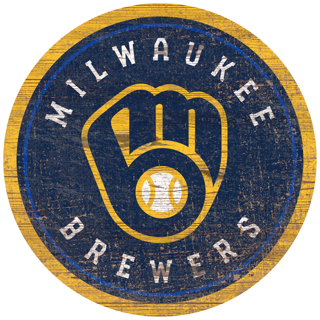 Milwaukee Brewers Distressed Logo Cutout Sign