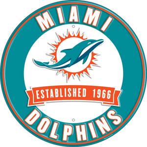Miami Dolphins Establish Date Metal Round Sign - 12"