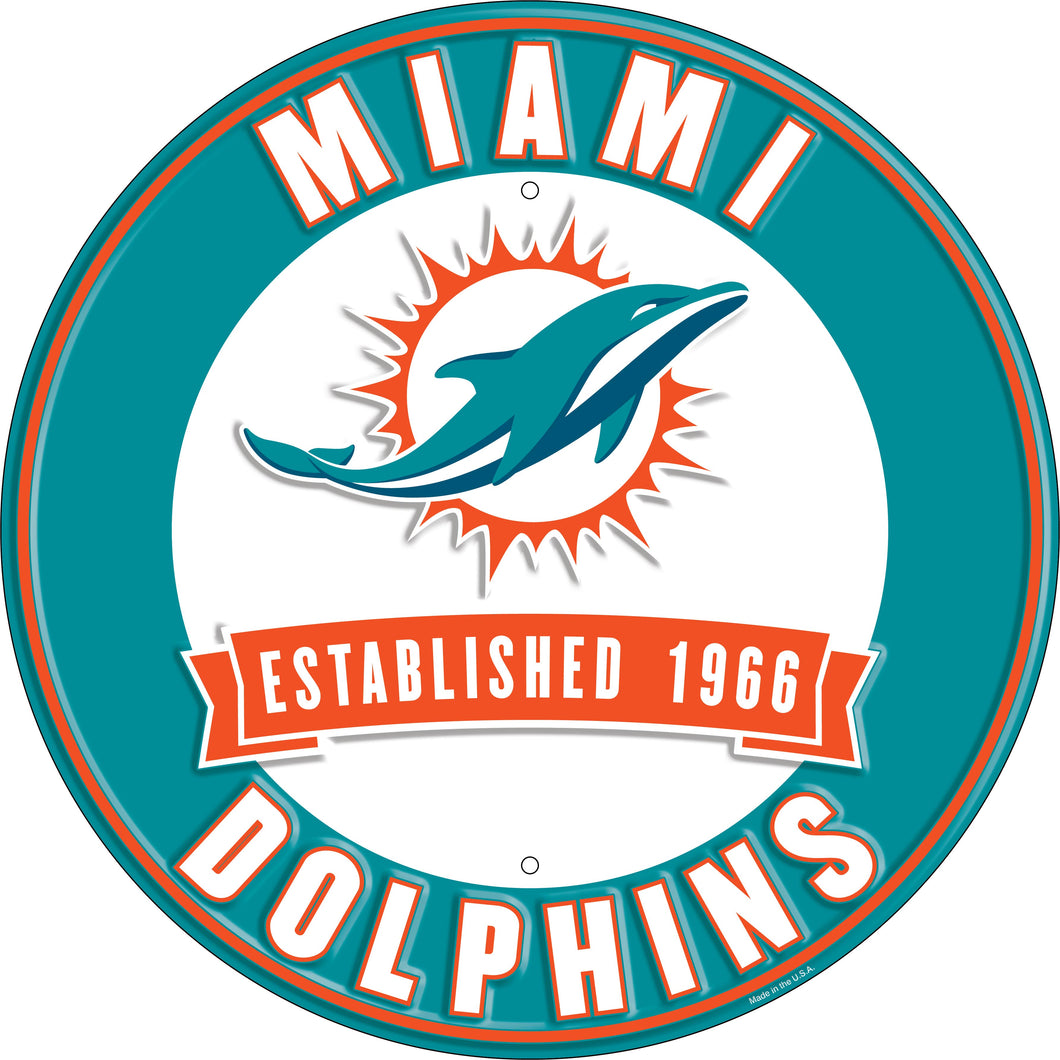 NFL Round Heritage Distressed Sign: Miami Dolphins