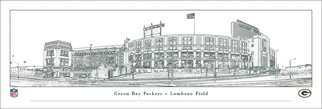 Green Bay Packers Lambeau Field Line Art Panoramic Picture