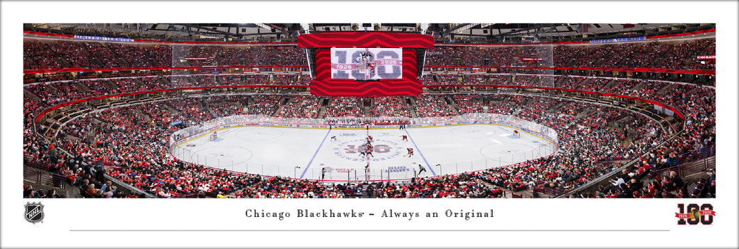 Chicago Blackhawks United Center Centennial Ceremony Opening Face-Off Panoramic Picture