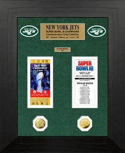New York Jets Deluxe Super Bowl Ticket and Game Coin Collection Framed