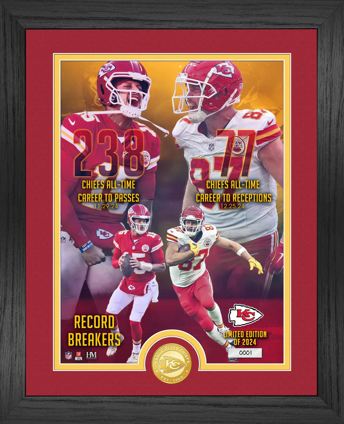 Patrick Mahomes & Travis Kelce Chiefs Record Breakers Bronze Coin Photo Mint