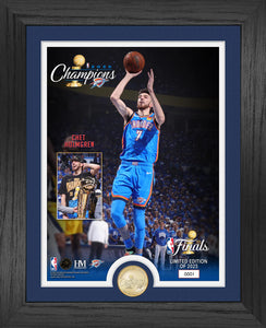 Chet Holmgren OKC Thunder 2025 NBA Champs Trophy Raising Bronze Photo Mint