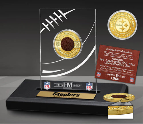 Pittsburgh Steelers Game Used NFL Football Bronze Coin In Commemorative Display