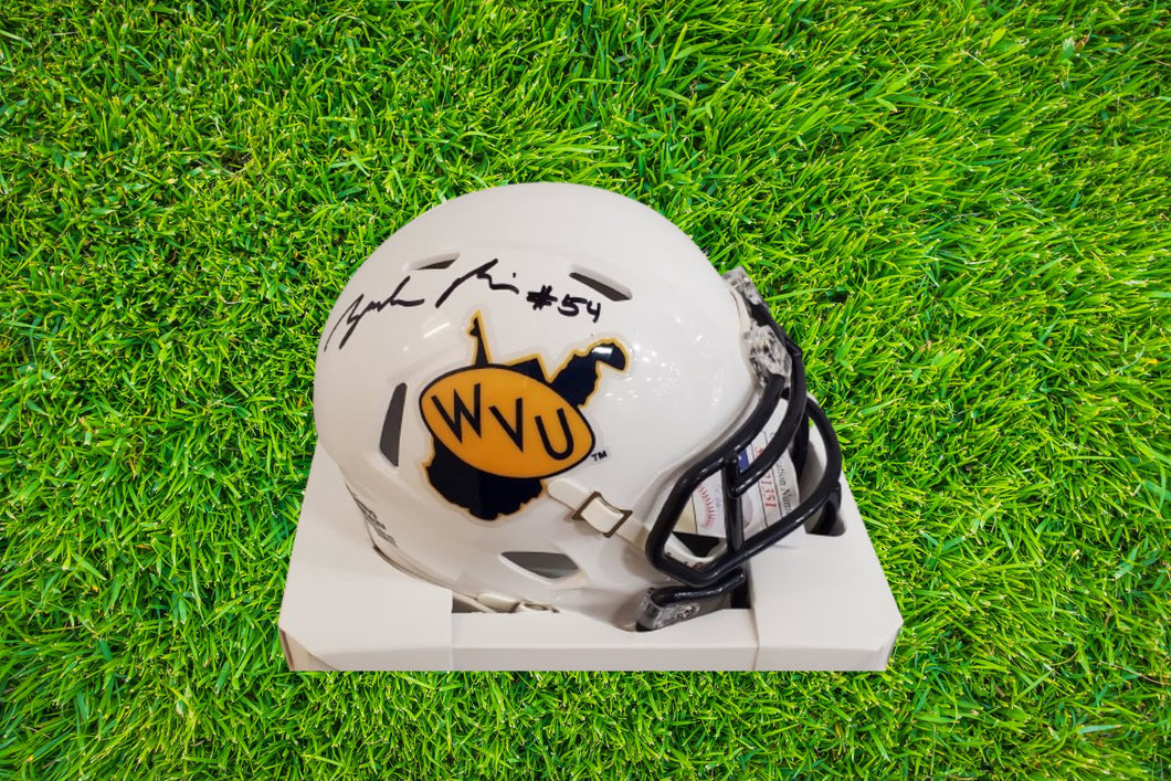 Zach Frazier West Virginia Mountaineers Signed Throwback Mini Helmet JSA