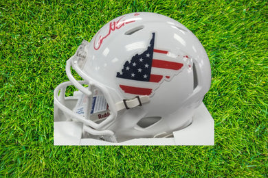 Garrett Greene West Virginia Mountaineers Signed Stars & Stripes Mini Helmet