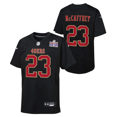 Christian McCaffrey San Francisco 49ers #23 Super Bowl LVIII Patch Carbon Game Youth Jersey