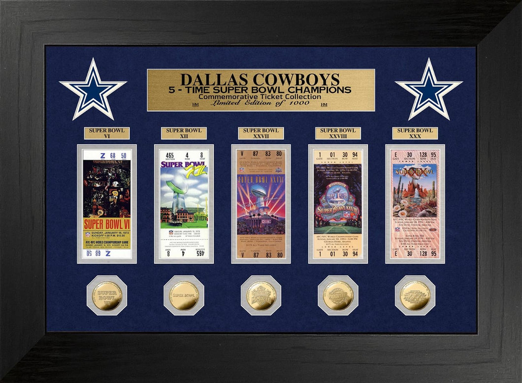 Dallas Cowboys 5 Time Super Bowl Champions Deluxe Gold Coin & Ticket Collection