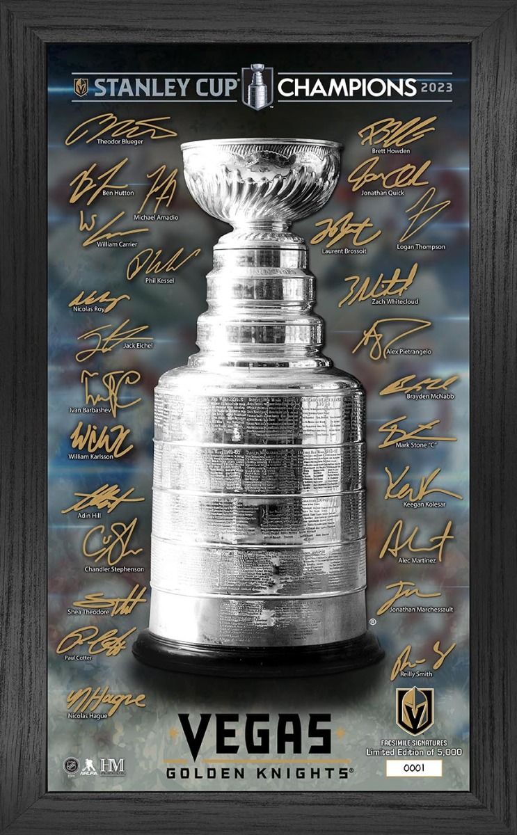 Vegas Golden Knights 2023 NHL Stanley Cup Champions Signature Trophy Pano Frame