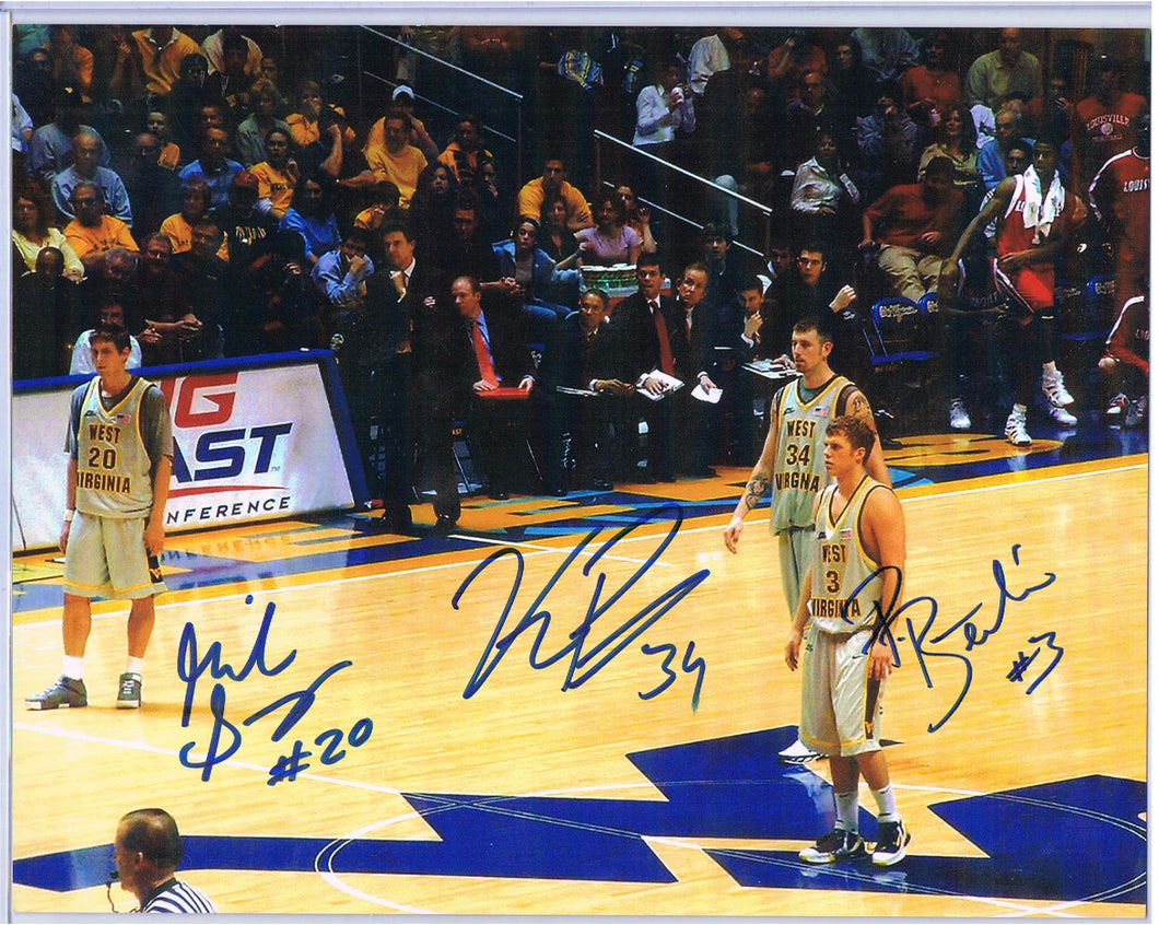 Mike Gansey Kevin Pittsnogle & Patrick Beilein West Virginia Basketball Triple Signed 8x10 Photo