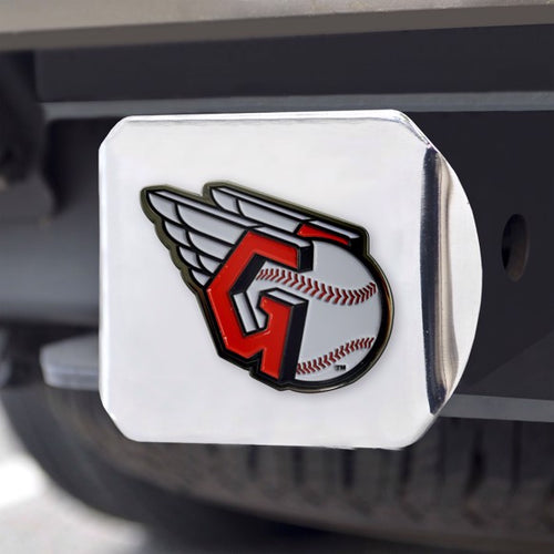 Cleveland Indians Color Emblem On Chrome Hitch Cover
