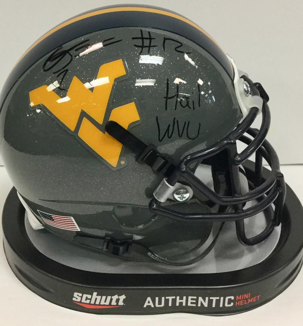 Gary Jennings West Virginia Mountaineers Signed WVU Gray Mini Helmet