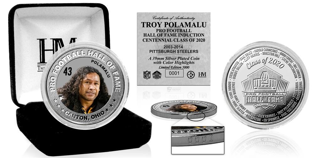 Troy Polamalu Pittsburgh Steelers Hall Of Fame Color Silver Coin