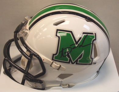 Online sports memorabilia signed mini Marshall University helmet by Aaron Dobson from Sports Fanz